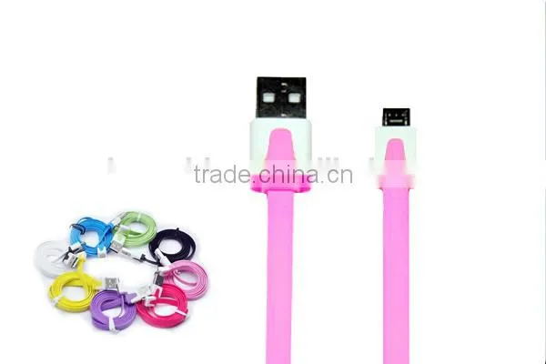 USB2.0 A to Micro USB B Data Sync Charge Cable Noodle Type Flat Pink