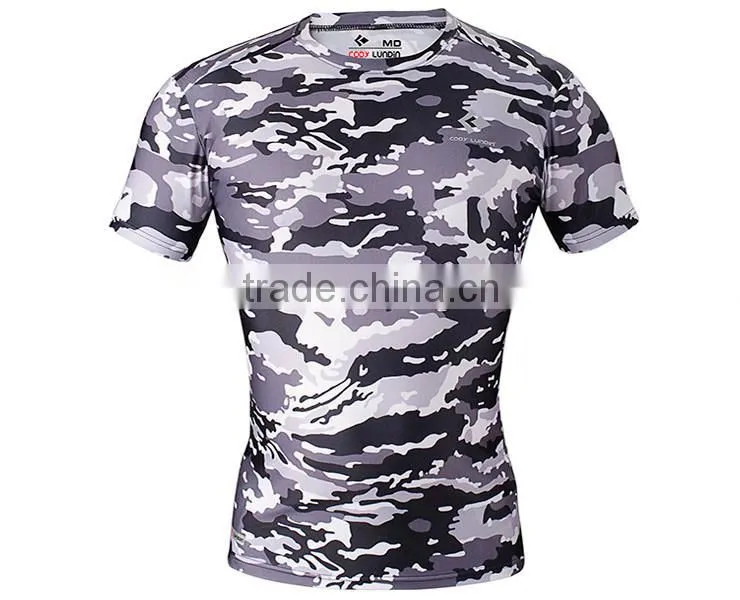 Crew neck sublimation camouflage t-shirt fitness compression sports camo t shirt