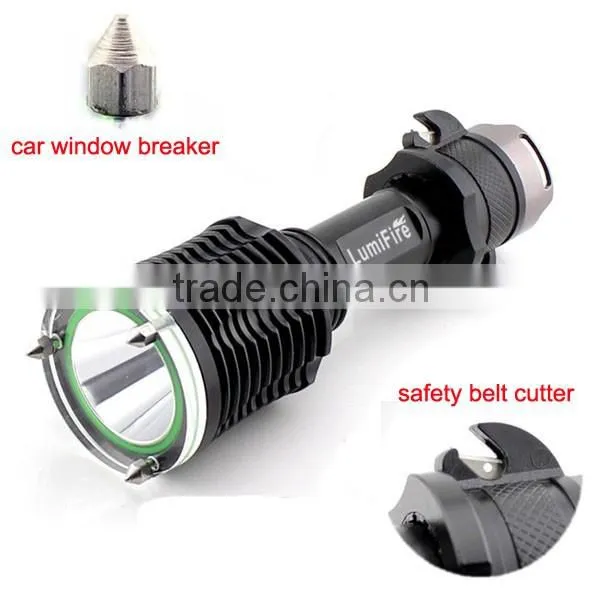 1158 New design!! XM-L T6 LED Ultra Power Aluminum Torch light rescue hammer led falshlight emergency safety