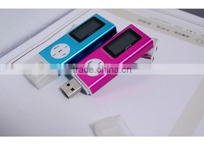 2-in-1 blue Mini Clip LCD Screen USB MP3 Player with speaker