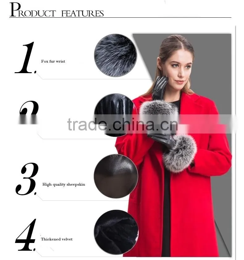 High Quality Sheepskin Gloves With Real Fox Fur Trim Perfect Finger Type