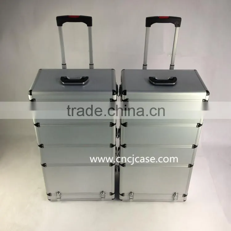 Professional make up barber tool trolley case ABS Aluminum tool case with wheel