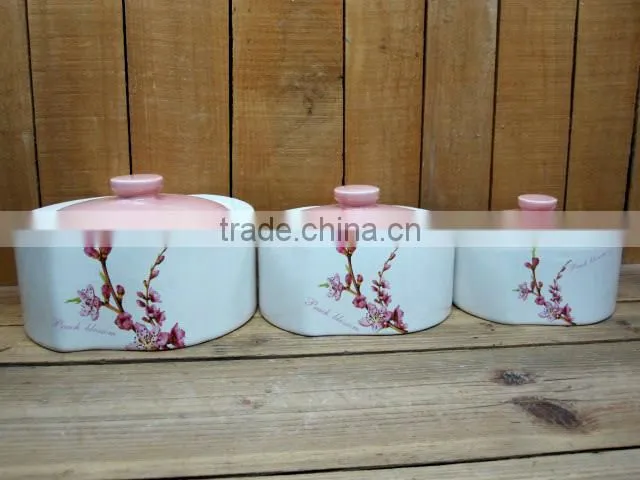 Ceramic Biscuit Canister with Handle and Purple Lid