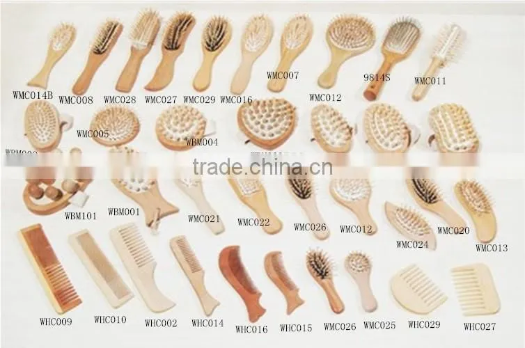 Wooden Hair no tangle brush Wood Bristles Spa Massage Head Massager
