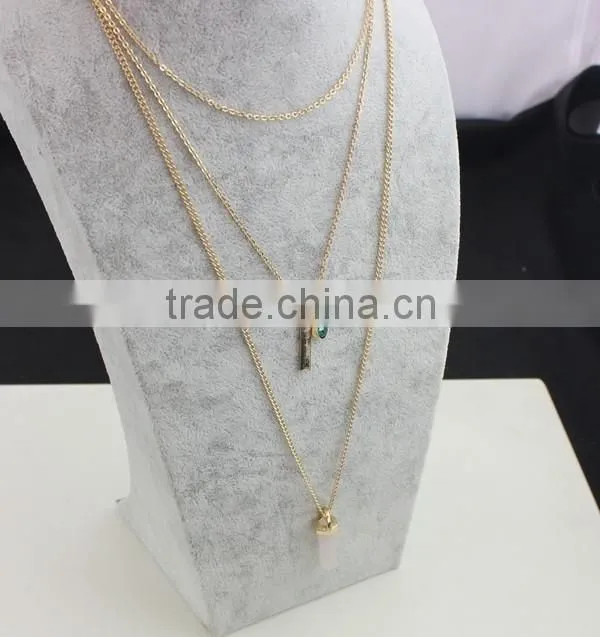 Hot Sale European And American Design Rose Gold Plated Necklace Ornaments Multilayer Emerald Crystal Color Stone Bead Neckladces