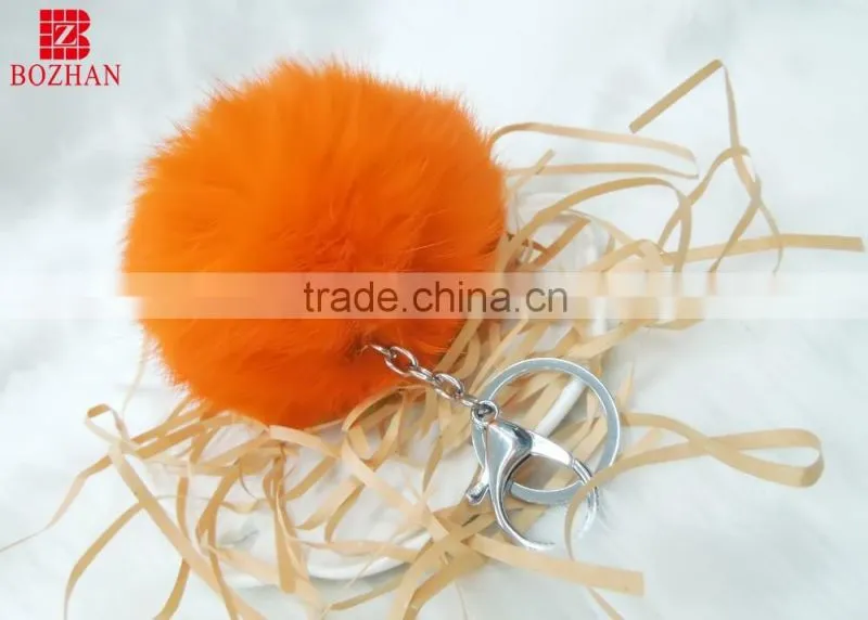 Factory design rabbit fur pom pom keychain