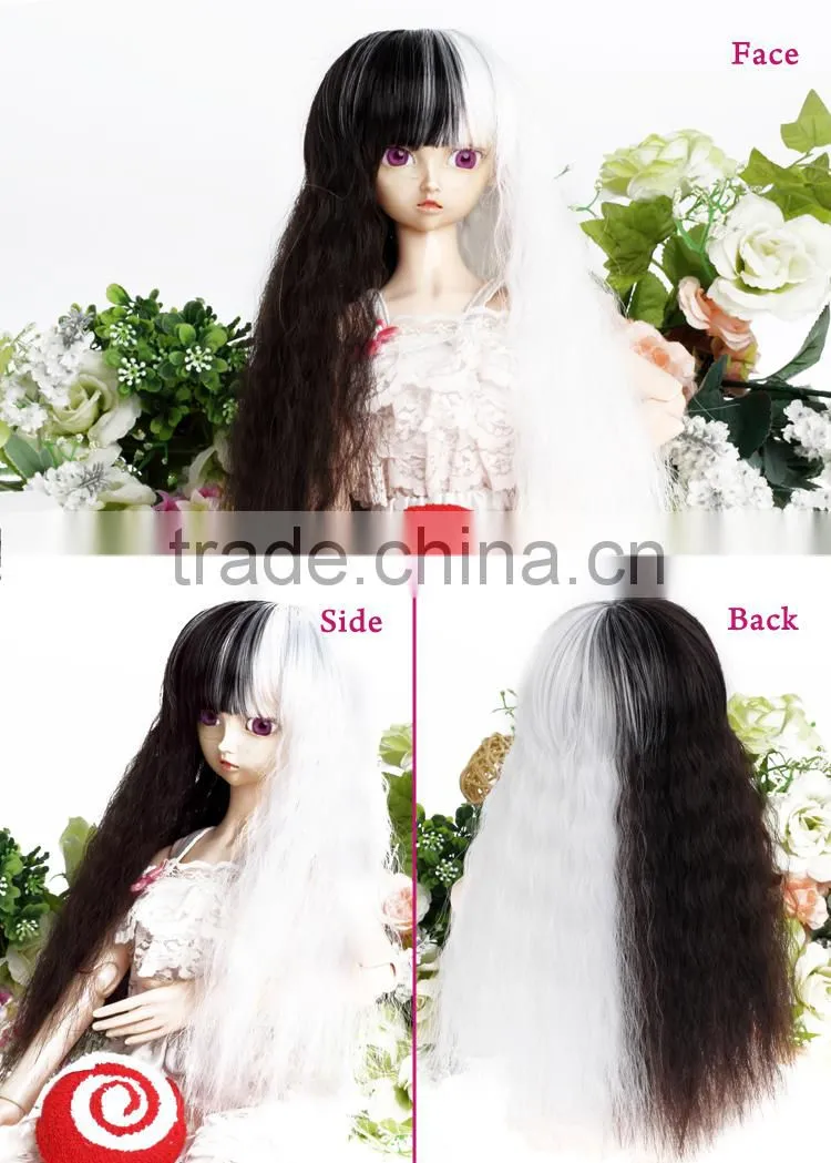 Guangzhou factory wholesale cheap price very long curly black/white synthetic doll wig