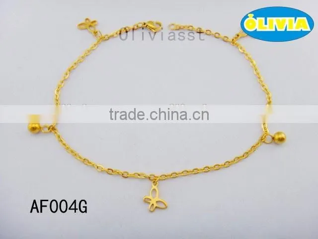 Olivia Jewelry Trendy Women's Stainless Steel Elegant Butterfly Charm Anklets in Gold