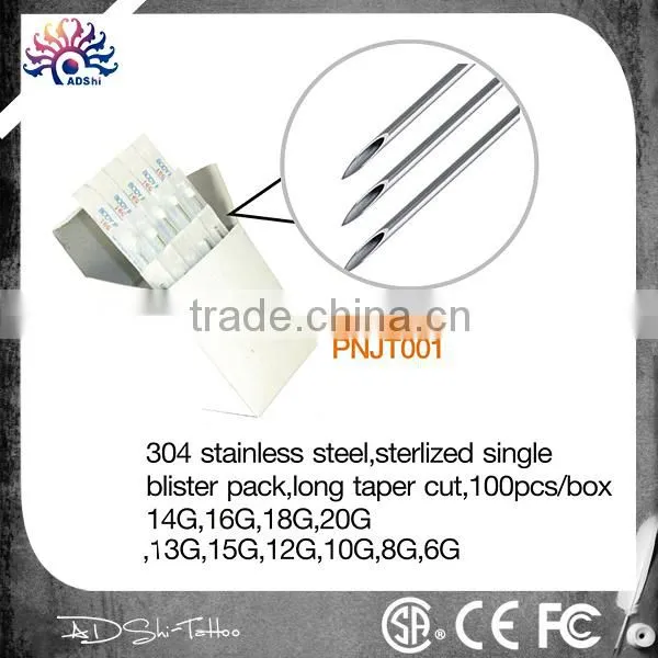 Sterile Body Piercing Needles 6G,8G,10G,12G,13G,14G,15G,16G,18G20G,100 pcs sterile body piercing needle set for tool kit