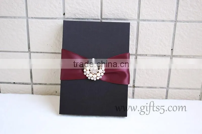 Graceful black silk wedding packaging box for invitation cards