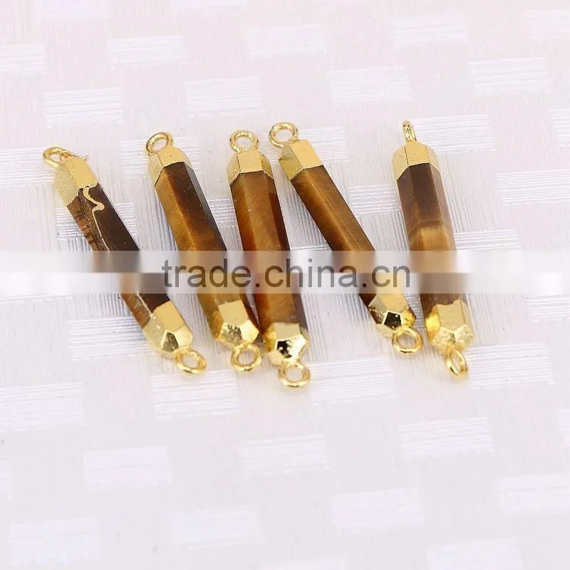 Natural Tiger Eye Gem stone Connector Beads, Gold Plated edged thin and long Druzy Stones For Jewelry Making