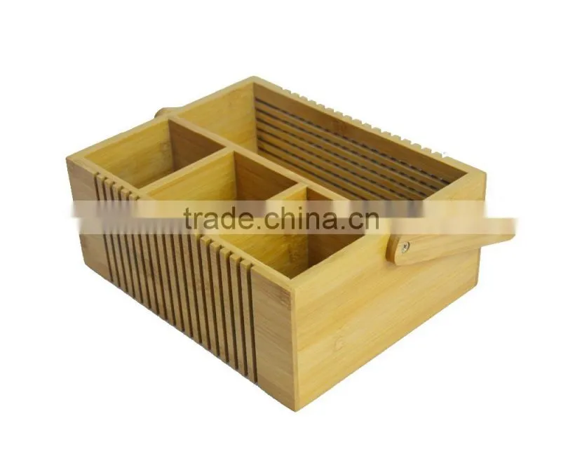 Home & Kitchen 4-compartment Bamboo Cutlery Box with Handle
