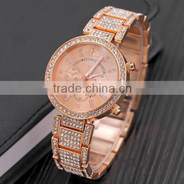 Top Sell Rose Gold Rhinestone Women Watch Design