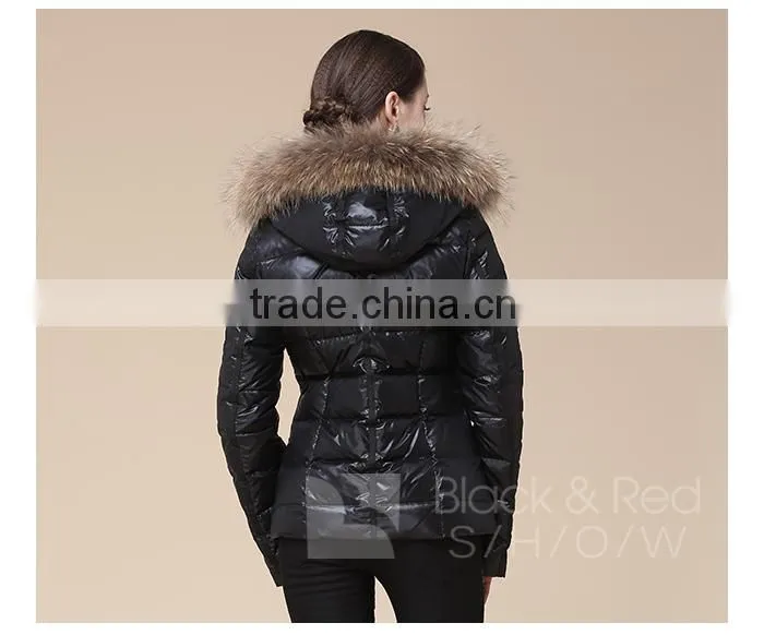 Lady's New Design Down Jacket Short Style With Real Fur Hood Dark New Arrival Down Jacket/Women Jacket/Duck Down Jacket