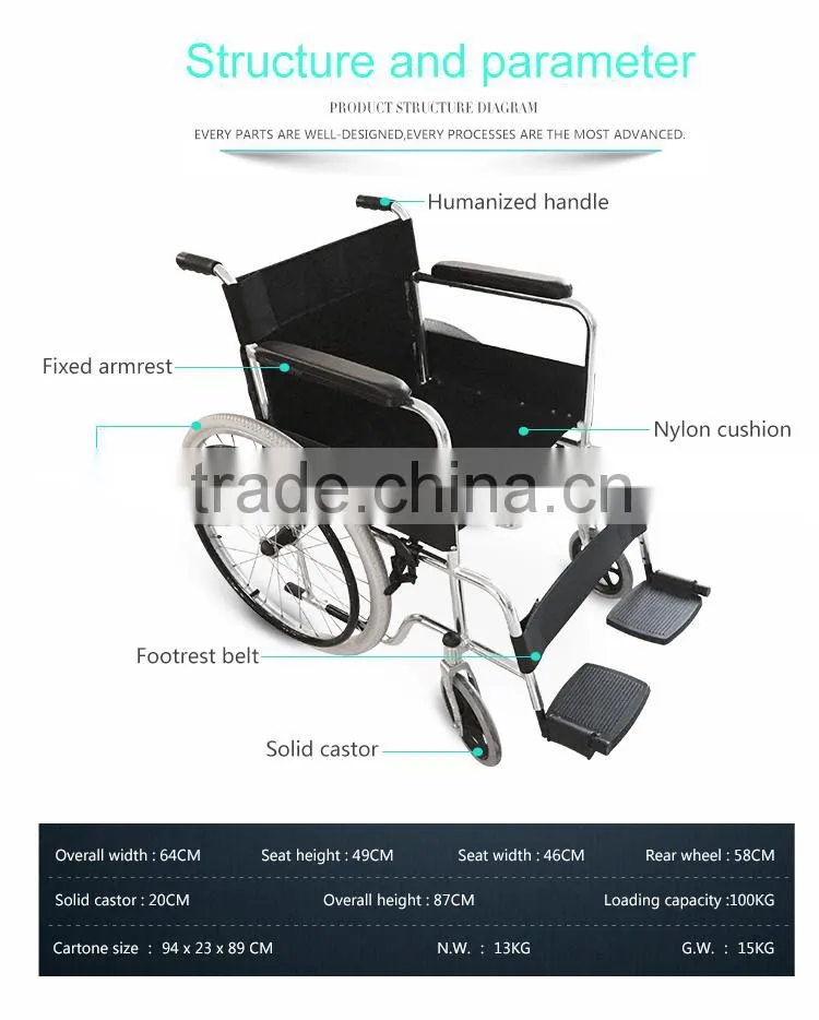 Hot Sale Economic Manual Wheelchair for Disabled and Old People/Silla de ruedas manual