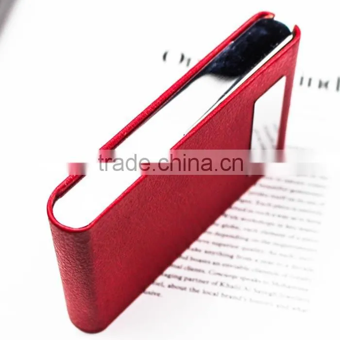 Vertical foldable red PU leather name card holder , credit card case with magnet snap