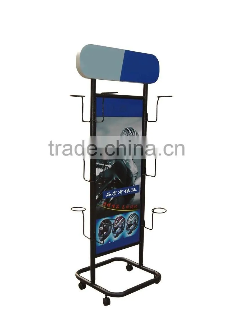 Metal double-sided motorcycle helmet rack/stand for display with wheels