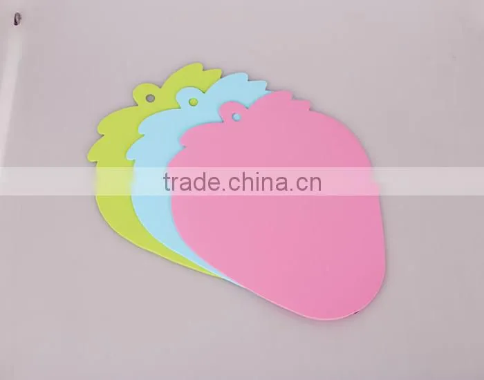 Home used strawberry shaped soft EVA material non-toxic three solid fresh color high toughness high desity cup coaster board
