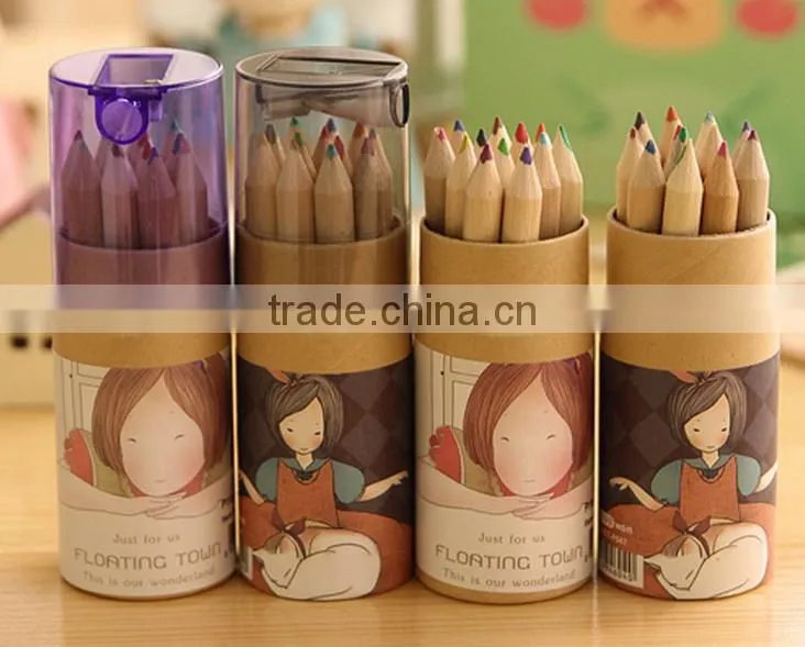 Factory Wholesale Kids 12pc Mini Promotional Color Pencil Set with Sharpener
