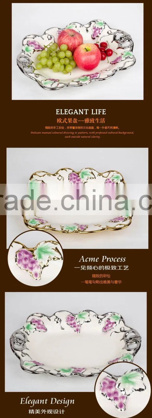 2016 ceramic candy dish golden ,ceramic plate,silver golden fruit tray