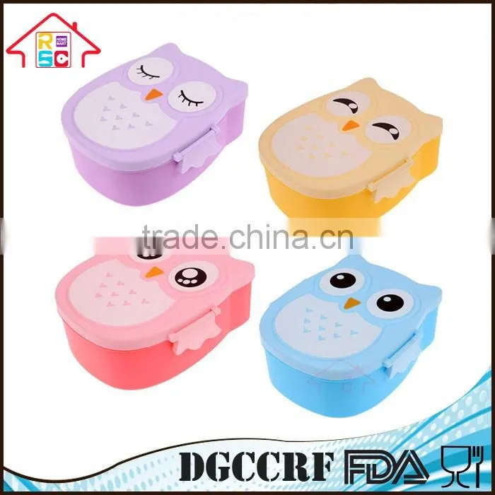 NBRSC Wholesale Portable Kids Cute Owl Lunch Box Food Storage Container Plastic Bento Box with Spoon