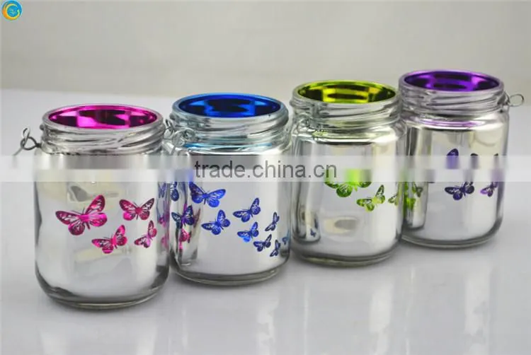 butterfly design mirror glass jar factory supply