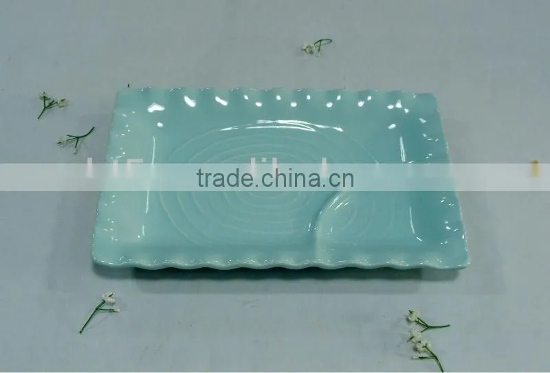 triangle white ceramic divided dinner plate