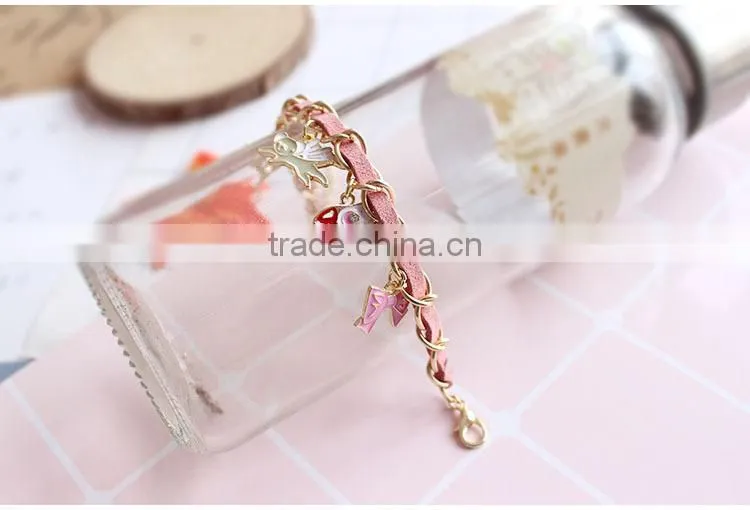 enamel magic charms bracelet gold chain and suede leather handwoven bracelet lovely charms bracelet