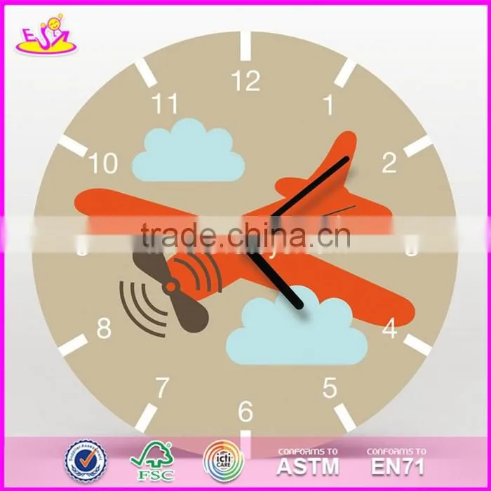 2017 New design cartoon wall decoration wooden kids room clock for sale W09D024