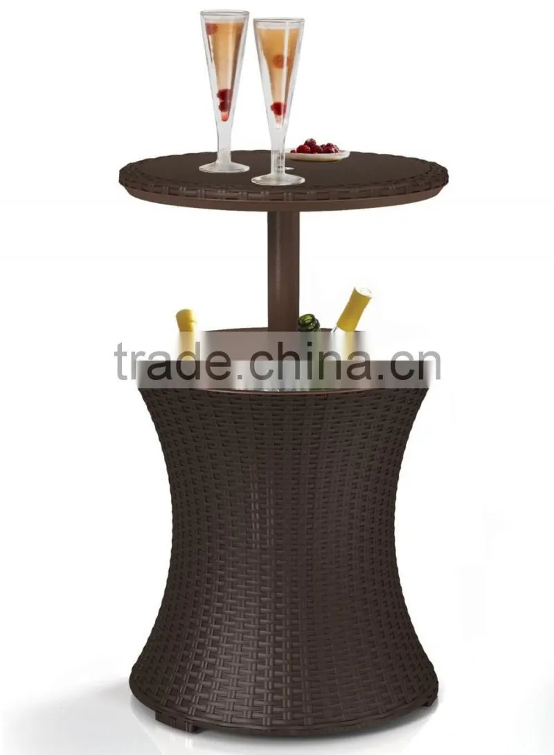 Patio Garden Adjustable Rattan Brown Pool Cooler Table
