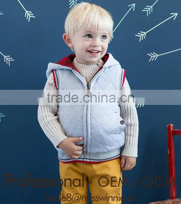 2015 fashion children's hooded thicken padding vest autumn/winter waistcoat for 2 -12 years old kids factory price