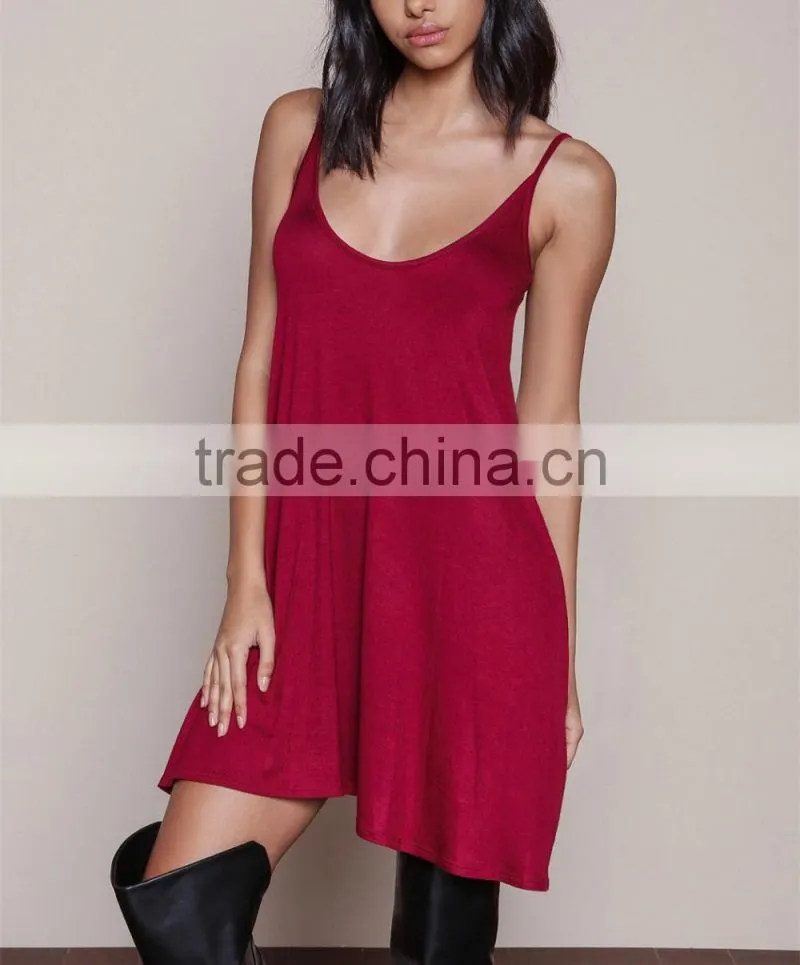 Burgundy dress 2016 latest cami jersey leak back tunic top HST3593