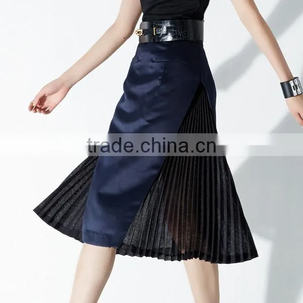 2015 autumn garment direct manufacturer latest fashion unigue design European Style lady long pleated skirt