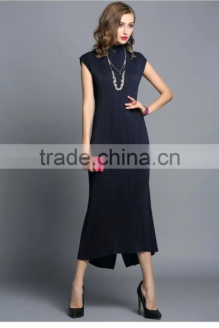 Maxi sleeveless plicated fishtail women vest dress