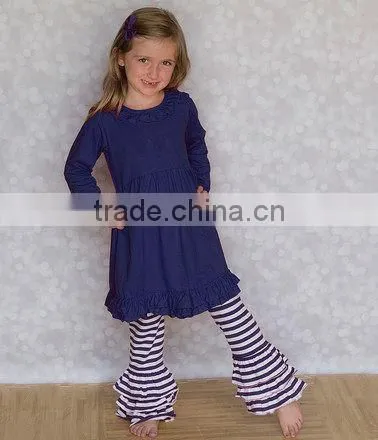 Cotton Children Frocks Designs Kids Clothes Multiple Color Capri Leggings & Tunic Ruffle Pants Sets
