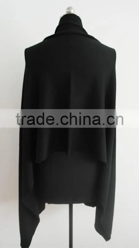 2014 Fashion ladies black plain knit poncho sweater