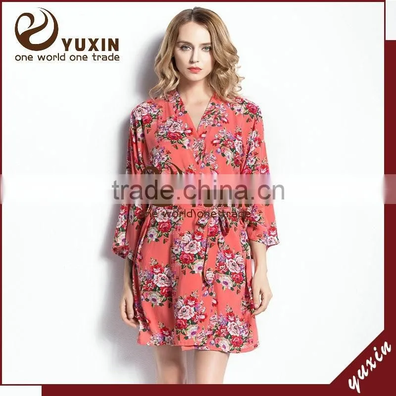 cotton bathrobe satin short keen length floral bridesmaid robe FR0042