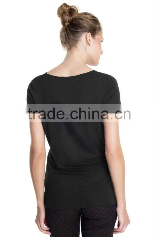 ladies new design t shirt waterfall neckline cotton t shirt 120 grams t shirt blank