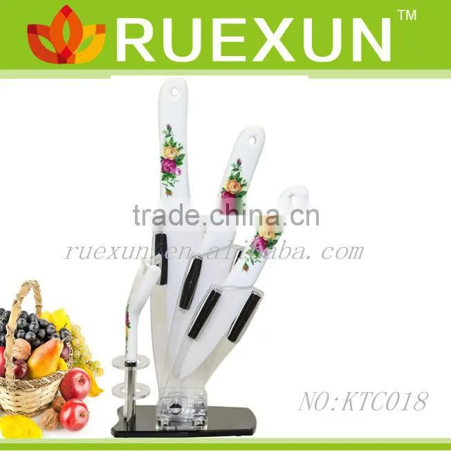 KTC004 - Hot Sale 5pcs Kitchen Ceramic Knife Set with Acrylic block.