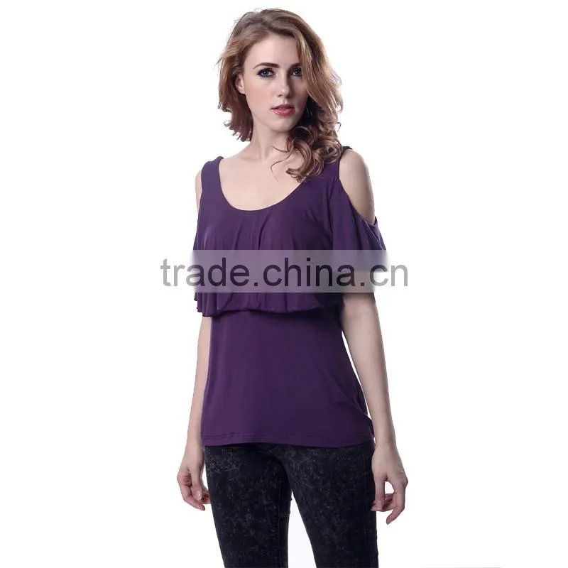 popular casual style large size reveal shoulder lady blouse