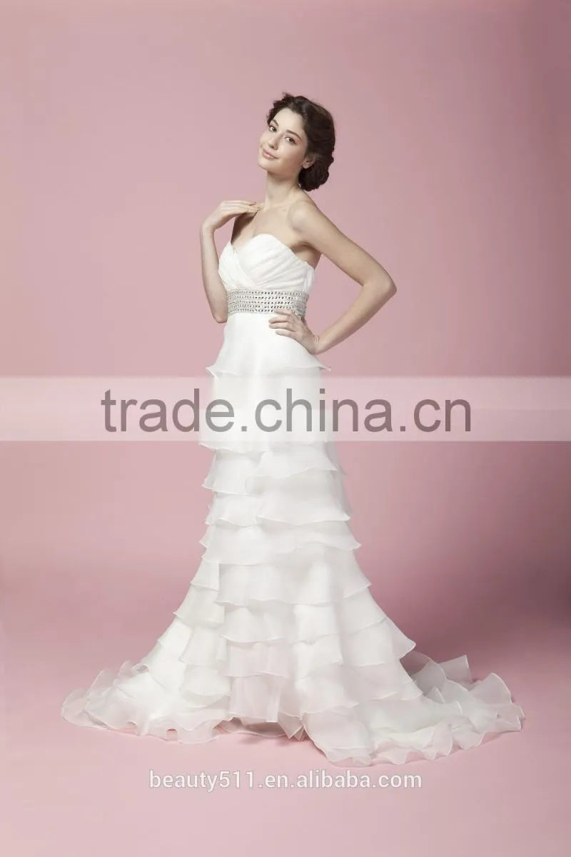 Sheath Sweetheart Neck Ruffle With Beaded Sash Strapless Wedding Dress AS27902