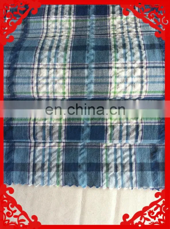 2014 fashion latest new Italy seersucker design pattern green 100% cotton yarn dyed CHEAPEST seersucker check fabric