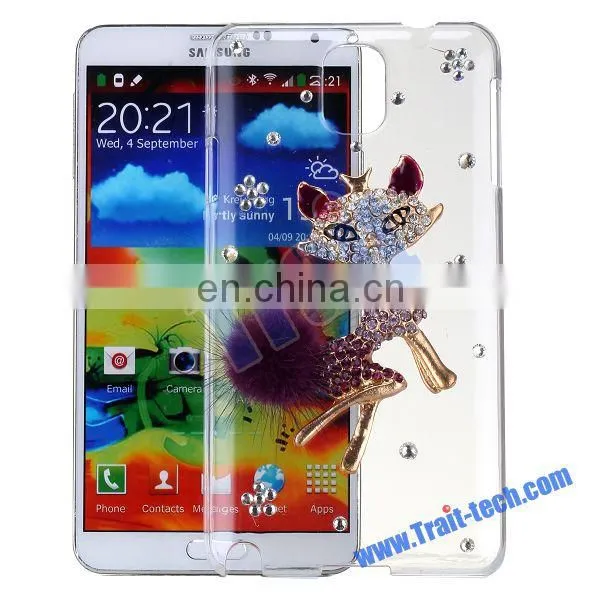 3D Cute Fox Bling Diamond Protective Back Transparent Hard Case for Samsung Galaxy Note 3 N9000 N9002 N9005
