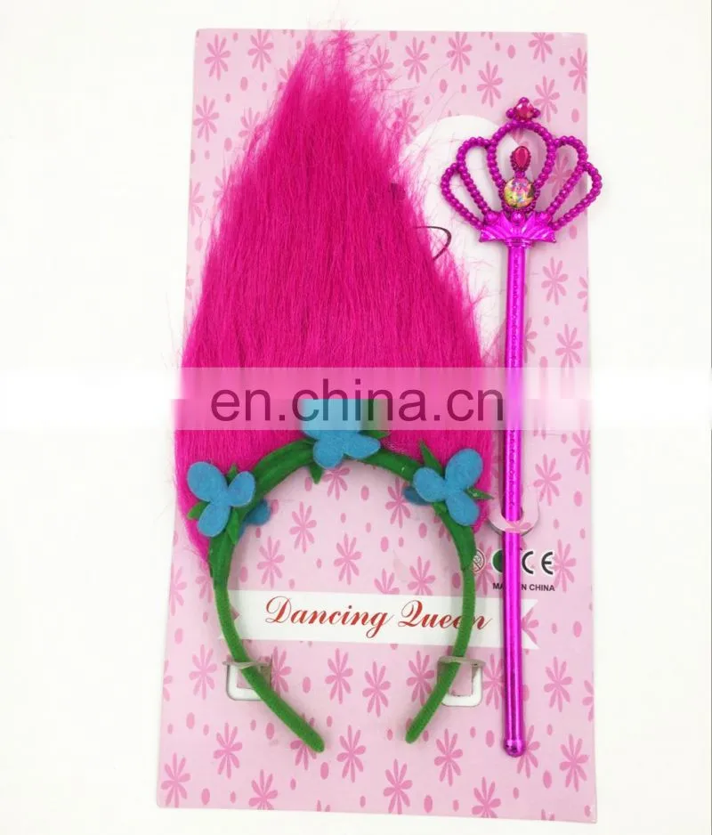 2018 New design headwear flower unicorn hairband cospay troll headband with hair for kids