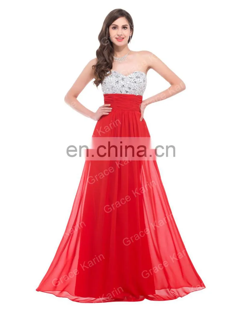 2015 Grace Karin Stocks Sleeveless Beads Sexy Backless Chiffon Prom Dress Pink CL3424-2#