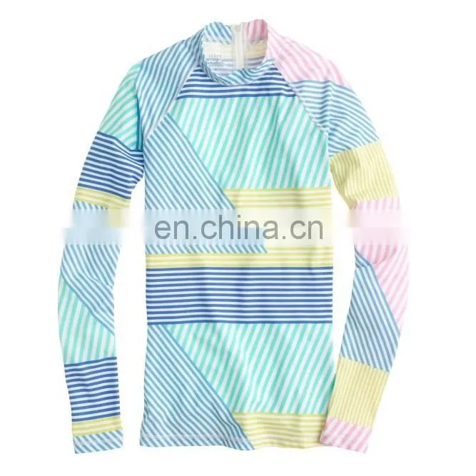 Custom printed new rash guard in mix stripe, women rash guard