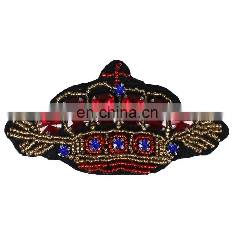 New Arrival Beaded Crystal Rhinestones Crown Patches Sew on Badges