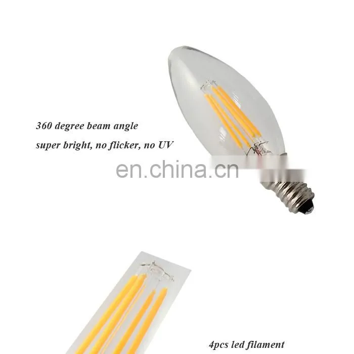 Langma Shenzhen led supplier CE 230V Clear all Glass Candle 360 degree Ra>80 2W 4W C35 Filament Bulb led 230v e14 UL/CUL