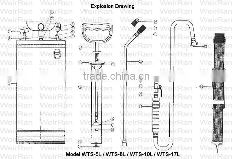 (4719) 17L stainless steel manual pesticide sprayer with brass sprayer nozzle; water pressure srayer pump