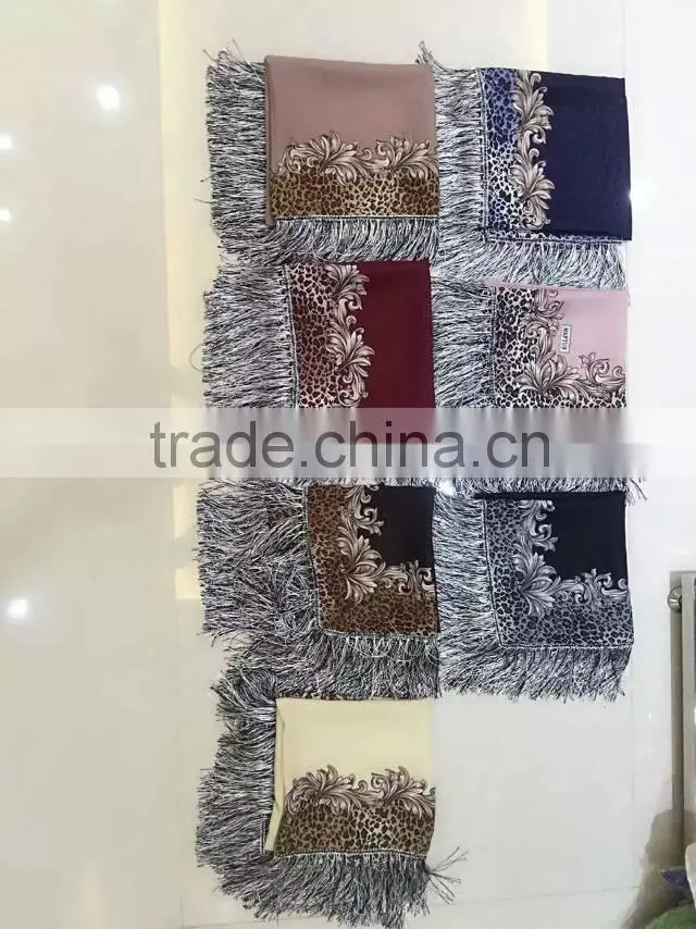fashion islamic headscarf fringer print flower french cotton muslim square scarf for women